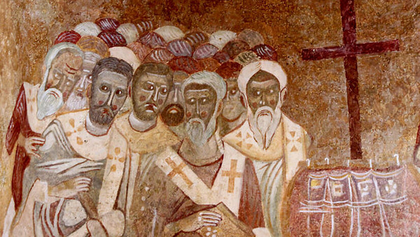 Freskogemälde in der Kirche des Heiligen Nikolaus von Myra in Demre, der antiken Stadt Myra in der Provinz Antalya, im Südwesten der Türkei.