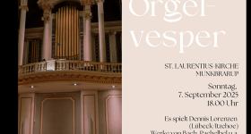 Orgelvesper mit Dennis Lorenzen u. Pastorin Sabrina Biehl