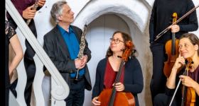 „Klänge wie Wolken“  Ensemble Horizonte Dante Montoya (Flöte), Jörg-Peter Mittmann (Oboe), Mareike Neumann (Violine), Maria Pache (Viola) und Martina Styppa (Violoncello), in Garding