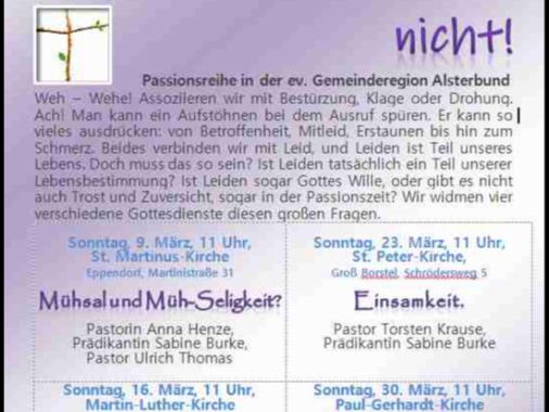 Regionaler Passionsgottesdienst „Einsamkeit. Elia, steh auf und iss!“
