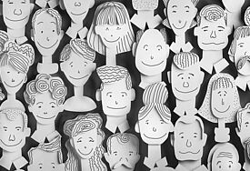 Illustration von vielen menschlichen Gesichtern - Bleistiftzeichnung 