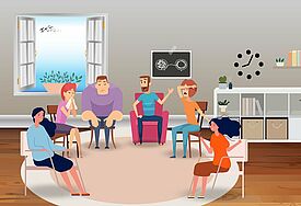 Stuhlkreis mit trauernden - Illustration
