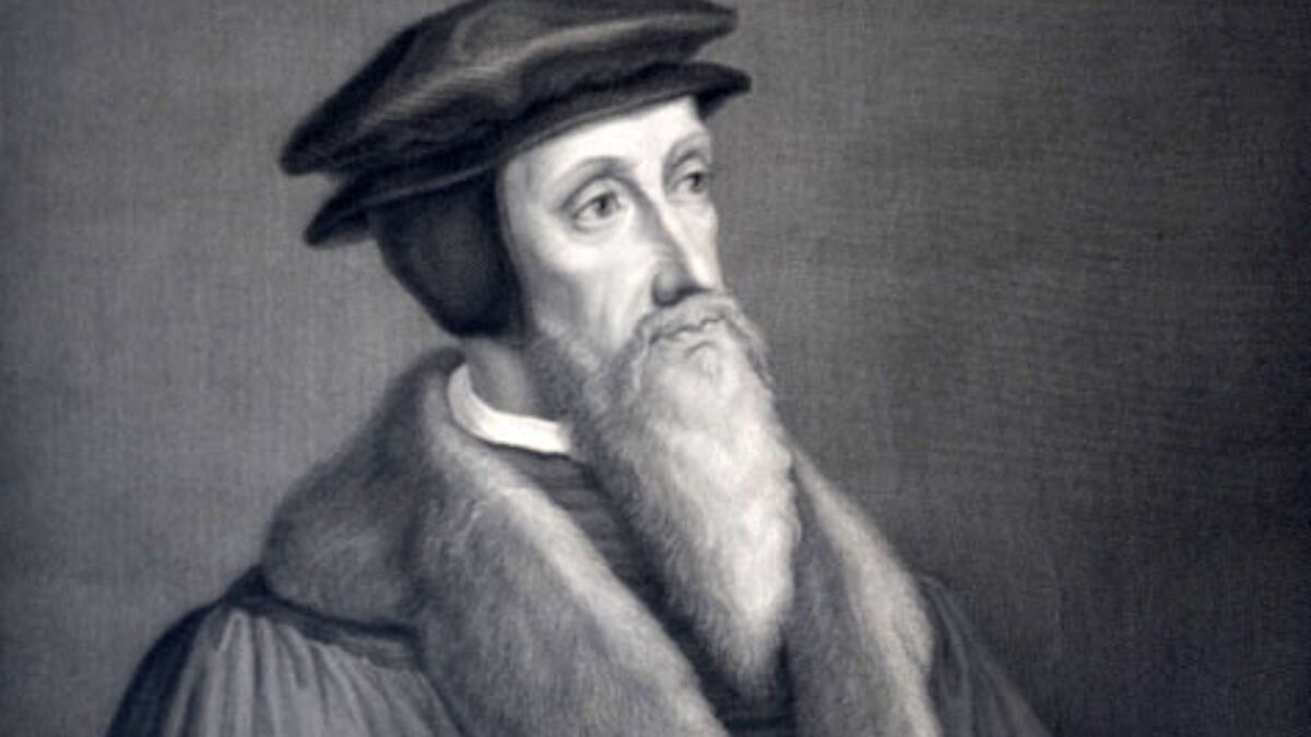 Nachdruck einer Radierung des Reformators Johannes Calvin (1509-1564) von Fr. Müller (1789-1855) aus dem Jahre 1840. 