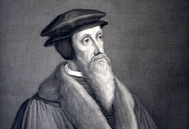 Nachdruck einer Radierung des Reformators Johannes Calvin (1509-1564) von Fr. Müller (1789-1855) aus dem Jahre 1840.