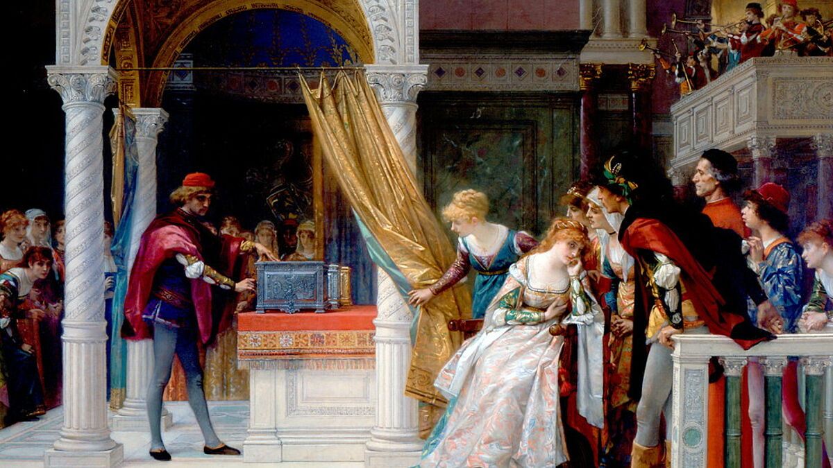 Gemälde mit einer Szene aus „Der Kaufmann von Venedig“: Zur Shakespeare-Komödie hielt Landesbischof Ulrich seine Predigt