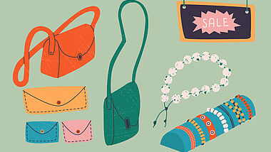 Illustration von verschiedenen, bunten Taschen 
