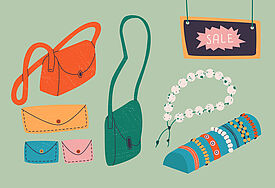 Illustration von verschiedenen, bunten Taschen 