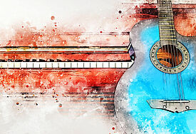 Aquarell: Gitarre und Klavier 
