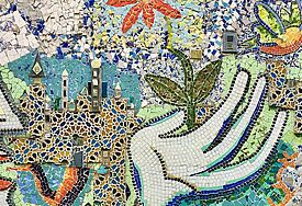 Street Art Mosaik: Köpfe und Hände