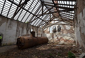 Das Maschinenhaus der ehemaligen Landesirrenanstalt Domjüch in Neustrelitz, Mecklenburg-Vorpommern.