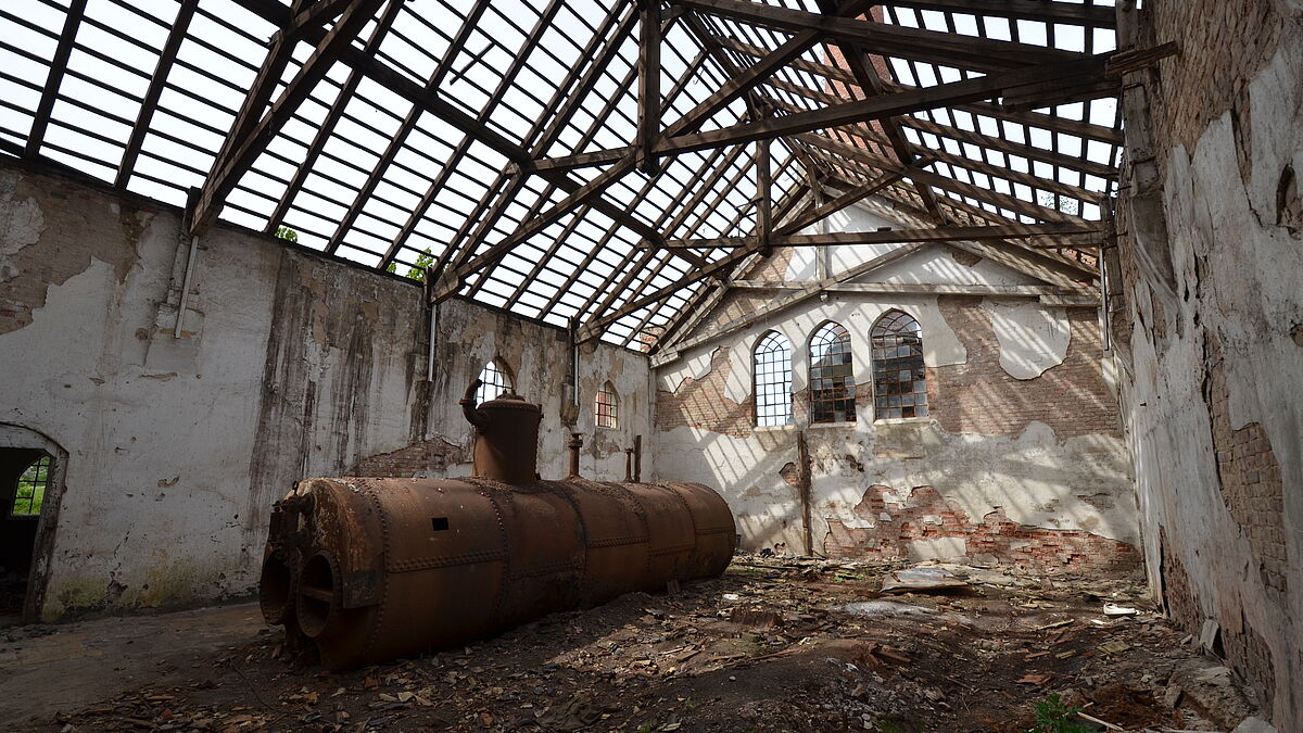 Das Maschinenhaus der ehemaligen Landesirrenanstalt Domjüch in Neustrelitz, Mecklenburg-Vorpommern. 