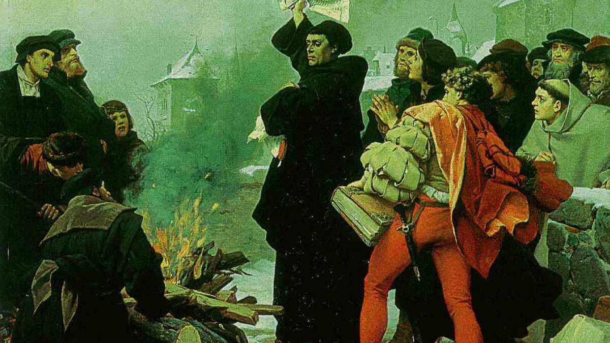 Radikaler Kritiker: Luther verbrennt 1520 in Wittenberg die Bannandrohungs-Bulle. Gemälde von Paul Thurmann (1872/73)
