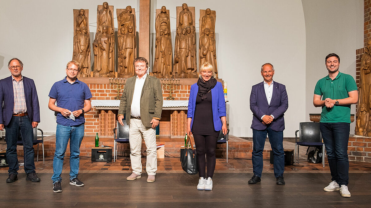 Stellten sich den Fragen zur Gerechtigkeit: Marcel Schmidt (SSW), Lorenz Gösta Beutin (Linke), Thomas Stritzl (CDU), Luise Amtsberg (Grüne), Matthias Stein (SPD), Max Mordhorst (FDP).