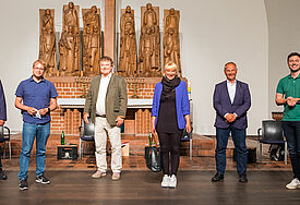 Stellten sich den Fragen zur Gerechtigkeit: Marcel Schmidt (SSW), Lorenz Gösta Beutin (Linke), Thomas Stritzl (CDU), Luise Amtsberg (Grüne), Matthias Stein (SPD), Max Mordhorst (FDP)