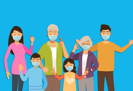 Illustration: Familie mit Masken