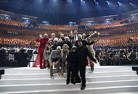 Ensemble mit Dieter Falk und Michael Kunze bei der Welturaufführung am 31. Oktober 2015 in der Westfalenhalle in Dortmund