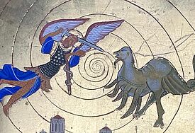 Der Erzengel Michael und der St. Georg kämpften mit dem Drachen: Urtier, Märchenwesen, Angstgebilde unserer Phantasie. 