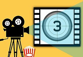 Illustration einer Filmleinwand mit Filmrolle und Popcorn