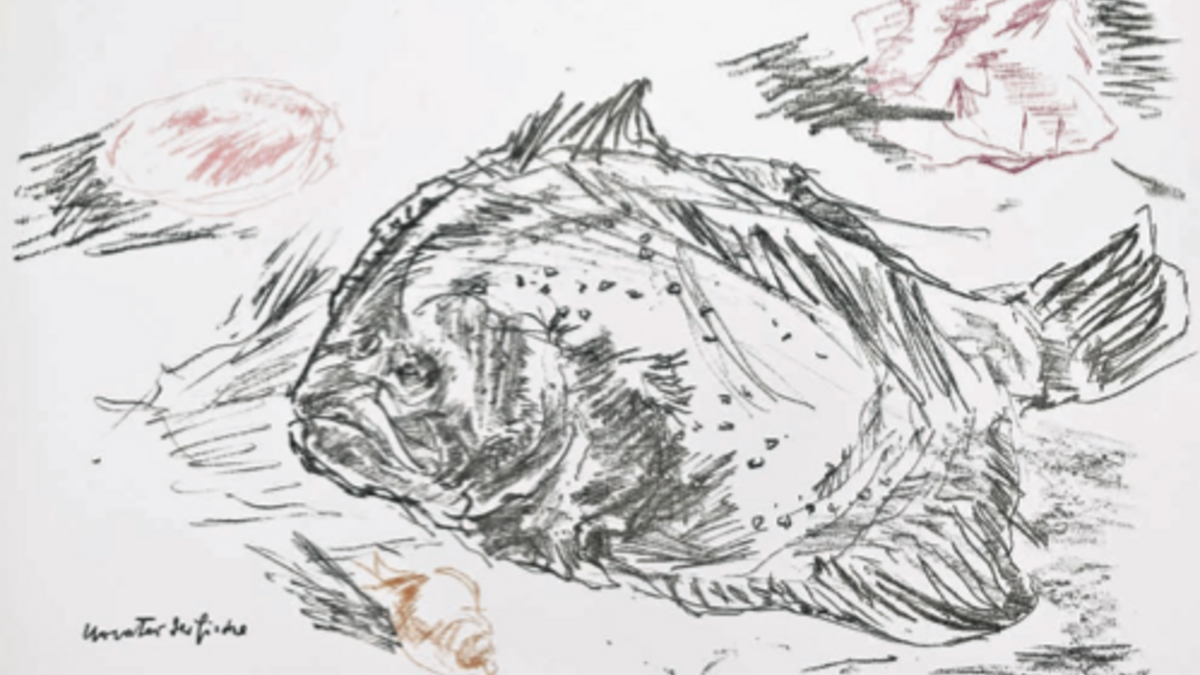 Oskar Kokoschka: „Urvater der Fische“, Farblithografie von 1961