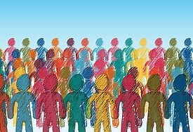 Grafische Darstellung: Menge an Menschen, bunt gezeichnet