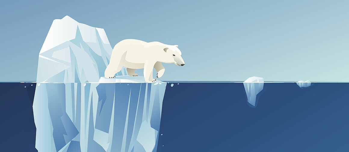 Illustration eines Polarbärs auf schwindendem Eis Illustration eines Polarbärs auf schwindendem Eis