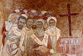 Freskogemälde in der Kirche des Heiligen Nikolaus von Myra in Demre, der antiken Stadt Myra in der Provinz Antalya, im Südwesten der Türkei.