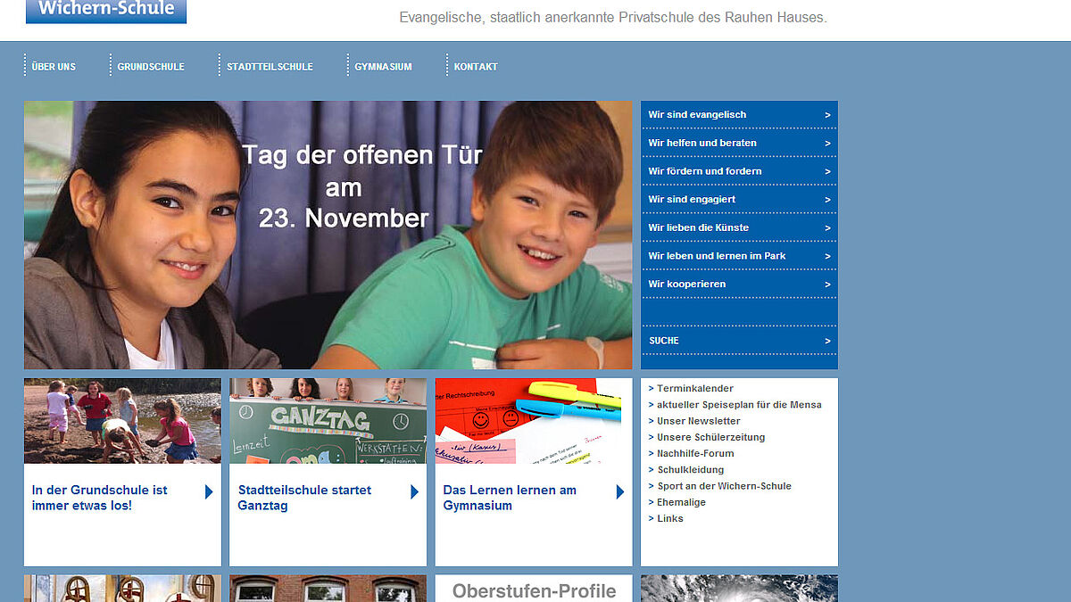 Screenshot Internetseite der Wichernschule in Hamburg.