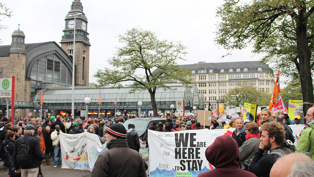 Solidaritäts-Demo für Flüchtlinge in Hamburg. 