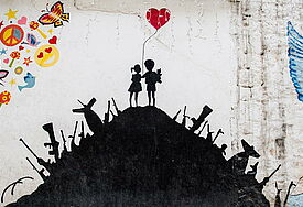 Ein Graffito an einer Wand einer Schule in Hasaka im Nordosten von Syrien