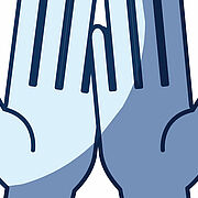 Zwei stilisierte blaue Hände