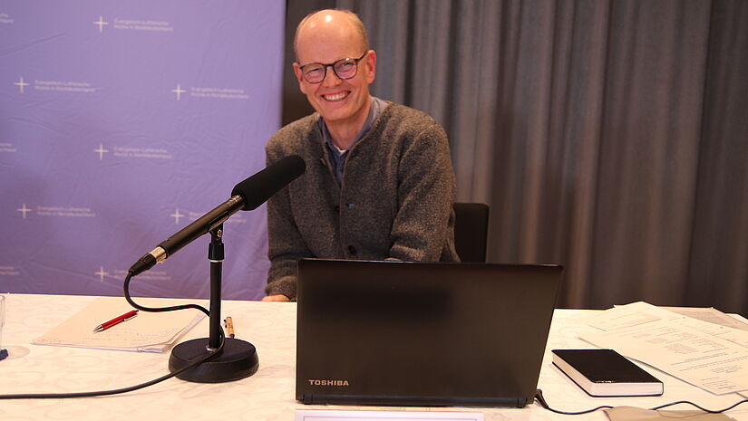 Vizepräses Andreas Hamann bei der digitalen Landessynode im November 2020