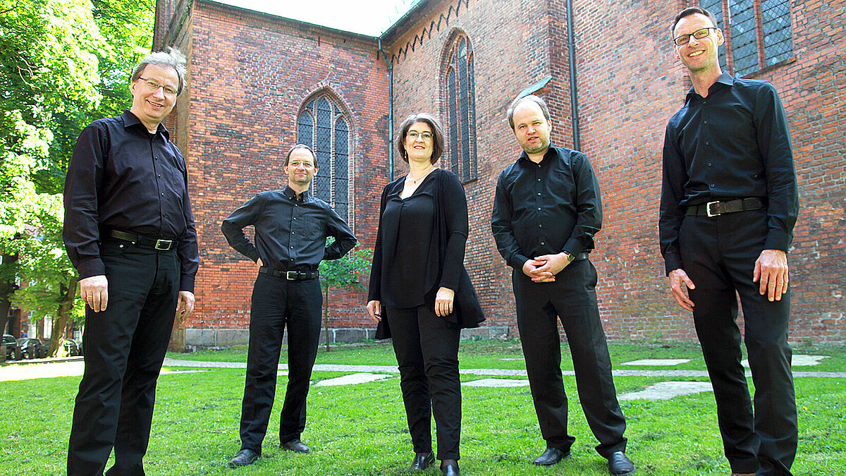 Die Kirchenmusiker der Lübecker Innenstadtkirchen: Arvid Gast (v.l.), Eckhard Bürger, Ulrike Gast, Johannes Unger und Klaus Eldert Müller.