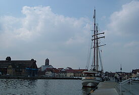 Blick auf den Hafen von Wolgast.