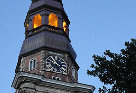 Turm der Hamburger Hauptkirche St. Katharinen (Speicherstadt).