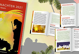 Die Bröschüre zeigt eine Krippenszene mit der Heiligen Familie und dem Weihnachtsstern auf der Titelseite.