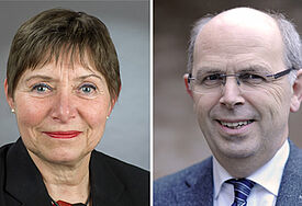 Elfriede Knotte (li., Foto: Klaus G. Kohn) und Gothart Magaard (Foto: Wolfgang Pittkowsk) treten zur Schleswiger Bischofswahl an