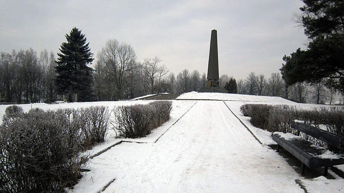 Gedenkstätte nahe Minsk:Bis auf einen unscheinbaren Gedenkstein gibt es bislang keine besondere Kennzeichnung des Lagerortes Trostenez. 