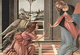 Erzengel Gabriel kündigt Maria die Geburt ihres Kindes an. Gemälde von Sandro Boticelli (um 1489-1490) in den Uffizien, Florenz. Foto: The Yorck-Project, Wikimedia Commons