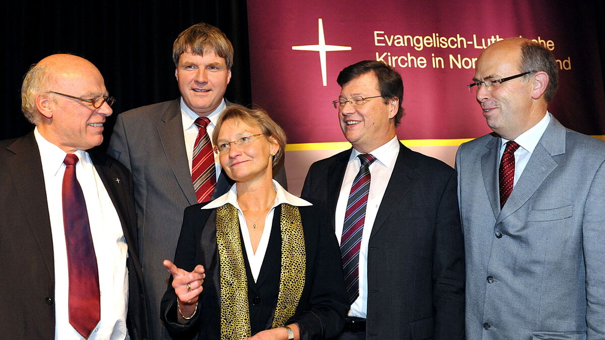 Kanzeltausch in der Nordkirche (v.l.): Die Bischöfe Gerhard Ulrich, Andreas von Maltzahn, Kirsten Fehrs, Hans-Jürgen Abromeit und Gothart Magaard (Archivfoto)
