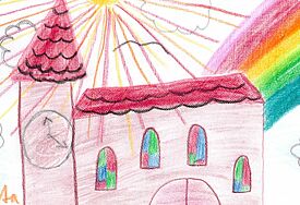 Die Gielower Kirche, gemalt von Greta Hofmann