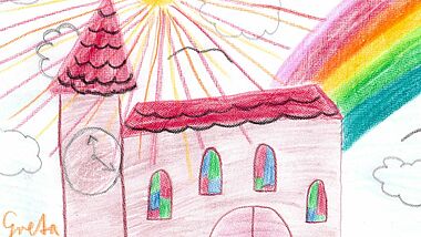 Die Gielower Kirche, gemalt von Greta Hofmann