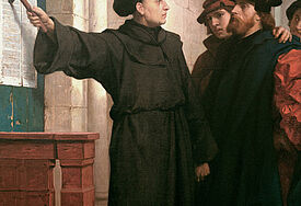 Gemälde "Martin Luthers Thesenanschlag" an der Schloßkirche zu Wittenberg am 31. Oktober 1517 (Gemälde, 1872, von Ferdinand Pauwels).