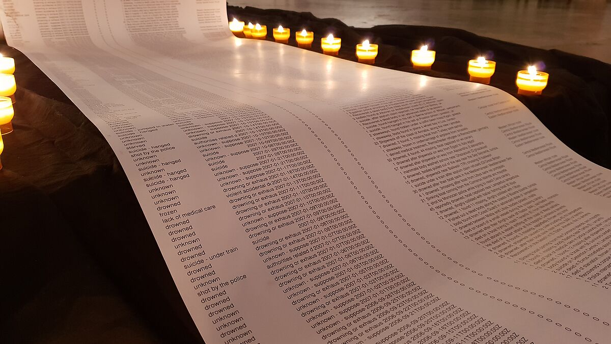 Jedes Jahr am Volkstrauertag wird in St. Jacobi derer gedacht, die auf ihrer Flucht nach Europa ums Leben gekommen sind. Eine mehr als 30 Meter lange Papierrolle zeugt davon. Eine private Initiative sammelt die Namen der Verstorbenen und listet tödliche Ereignisse auf. 