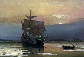 Mit der "Mayflower" flohen die protestantischen Separatisten, die "Pilgrim Fathers", im Jahr 1620 von England nach Nordamerika. (Bild: "Mayflower in Plymouth Harbor" by William Halsall, 1882)