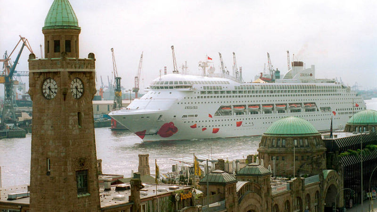 Kreuzfahrtschiff beim Einlaufen in den Hamburger Hafen