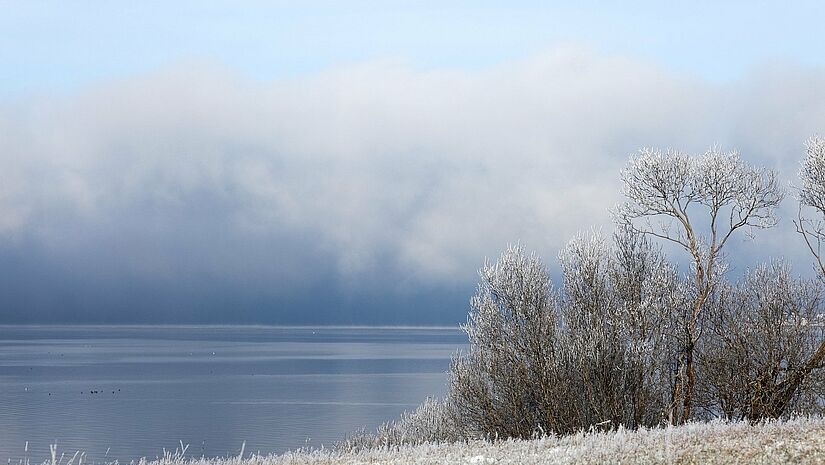 Winterlandschaft mit Blick aufs Meer