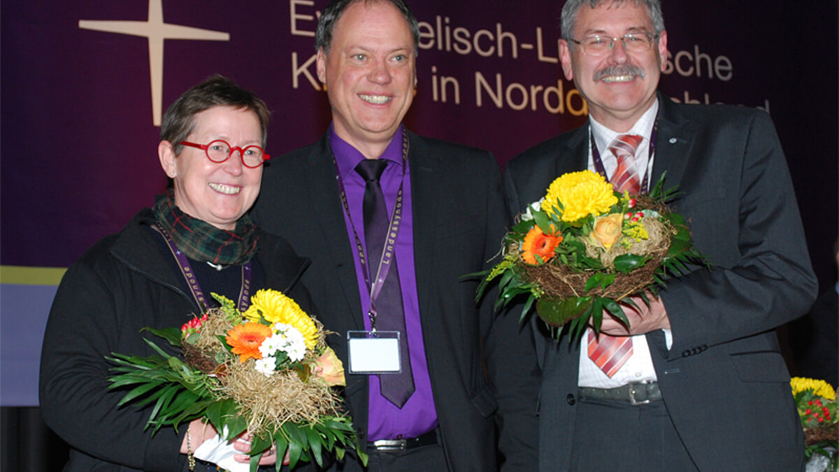 Neues Präsidium der Ersten Landessynode der Nordkirche: Vizepräses Elke König, Präses Dr. Andreas Tietze und Vizepräses Thomas Baum (v.l.n.r.)
