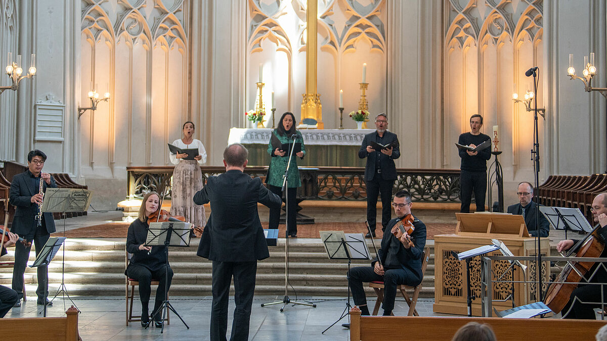 Musiker im Dom St. Nikolai in Greifswald.
