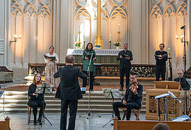 Musiker im Dom St. Nikolai in Greifswald.