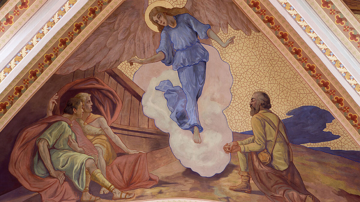 "Fürchtet euch nicht" - die Verkündigung an die Hirten ist seit dem Mittelalter ein beliebtes Motiv in der christlichen Kunst. Es geht zurück auf die Weihnachtsgeschichte im Lukasevangelium. Hier dargestellt in einer Kirche in der Slovakei.